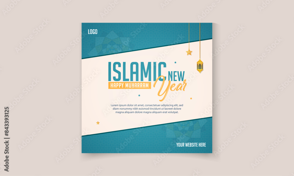 Happy Muharram and Islamic New Year greeting poster design template for social media post Happy Muharram and Islamic New Year greeting poster design template for social media post