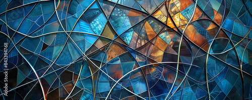 Grid of intersecting lines forming intricate geometric shapes reminiscent of stained glass windows.