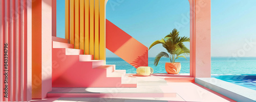 Dynamic colors and forms, retro Scandinavian contemporary touch.