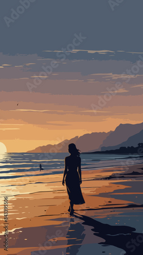 person on the beach at sunset digital art 