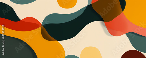 Fluid, organic forms, retro Scandinavian earthy and bright colors.