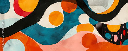 Fluid, organic forms, retro Scandinavian earthy and bright colors.