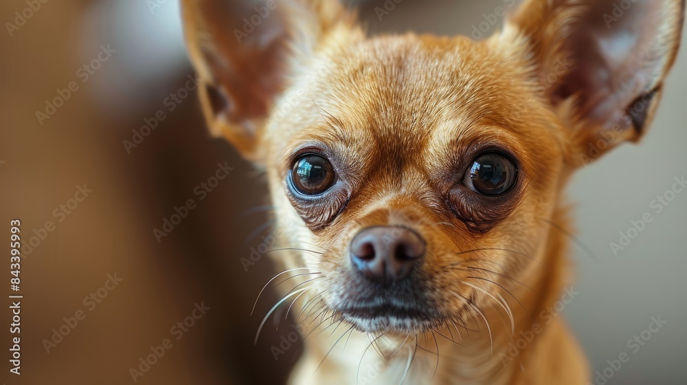 A close-up portrait of a small brown chihuahua with big, dark eyes looking directly at the camera. A close-up portrait of a small brown chihuahua with big, dark eyes looking directly at the camera.