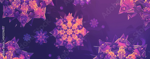 Fractal-like pattern of geometric shapes on a purple background
