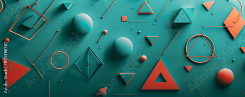 Geometric blend of triangles, circles, and squares on a teal surface