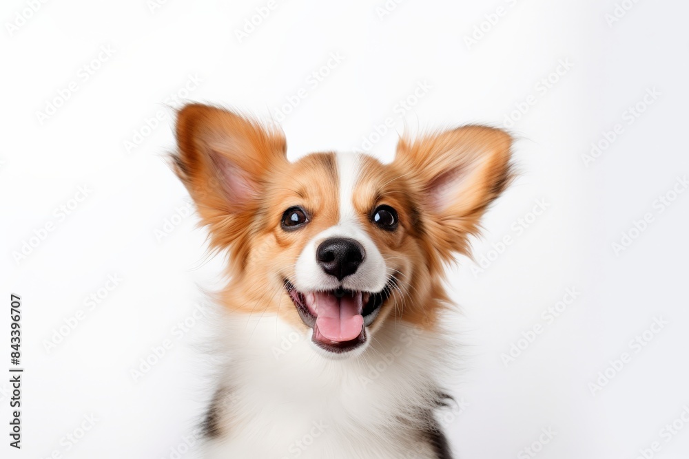 Adorable corgi dog with a happy expression looking at the camera against a white background. Adorable corgi dog with a happy expression looking at the camera against a white background.