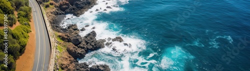 Areal view of a beautiful road near the ocean