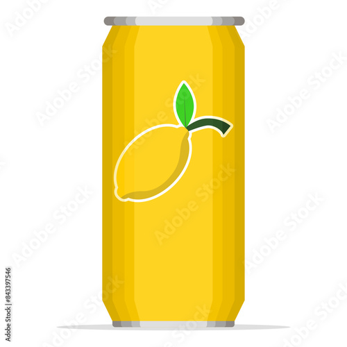 Concept of Lemon or Orange Juice Drink with Soda. drinks with artificial sweeteners. Cute Soda Can Collection. Modern color soft drink. Food Nature Icon. Cartoon Vector Icon Illustration.