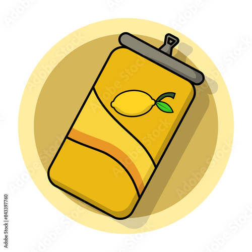 Concept of Lemon or Orange Juice Drink with Soda. drinks with artificial sweeteners. Cute Soda Can Collection. Modern color soft drink. Food Nature Icon. Cartoon Vector Icon Illustration.