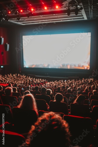 Wallpaper Mural Audience Watching Movie In Theater With Red Seats And Large Screen Torontodigital.ca