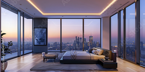 Luxury hotel rooms with panoramic french windowAI technology  © Muhammad