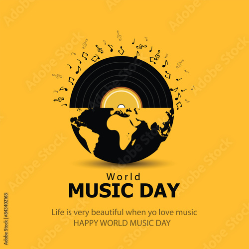 happy world music day and musical instruments with blue background. vector illustration design