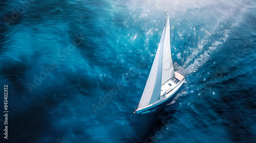A dinghy sailing gracefully across calm, clear blue sea water