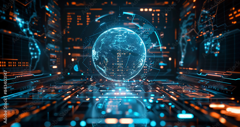 Wallpaper image of a digital world globe, concept art of technology, data transfer and connectivity Wallpaper image of a digital world globe, concept art of technology, data transfer and connectivity