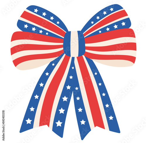 cute USA patriotic Independence day coquette Ribbon bow flat illustration	
