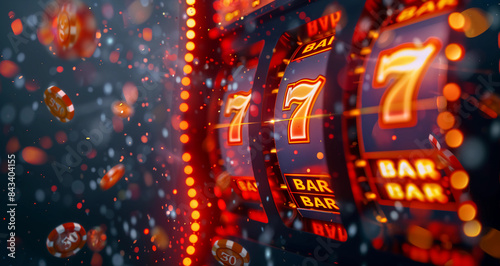 Jackpot streak 777 on slot machine, concept of winning big in a casino 