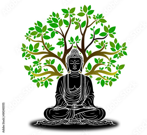 Buddha meditation under tree vector. Buddha Purnima. Vector illustration of Siddhartha Gautama buddha under Bodhi tree. Buddha god illustration vector.