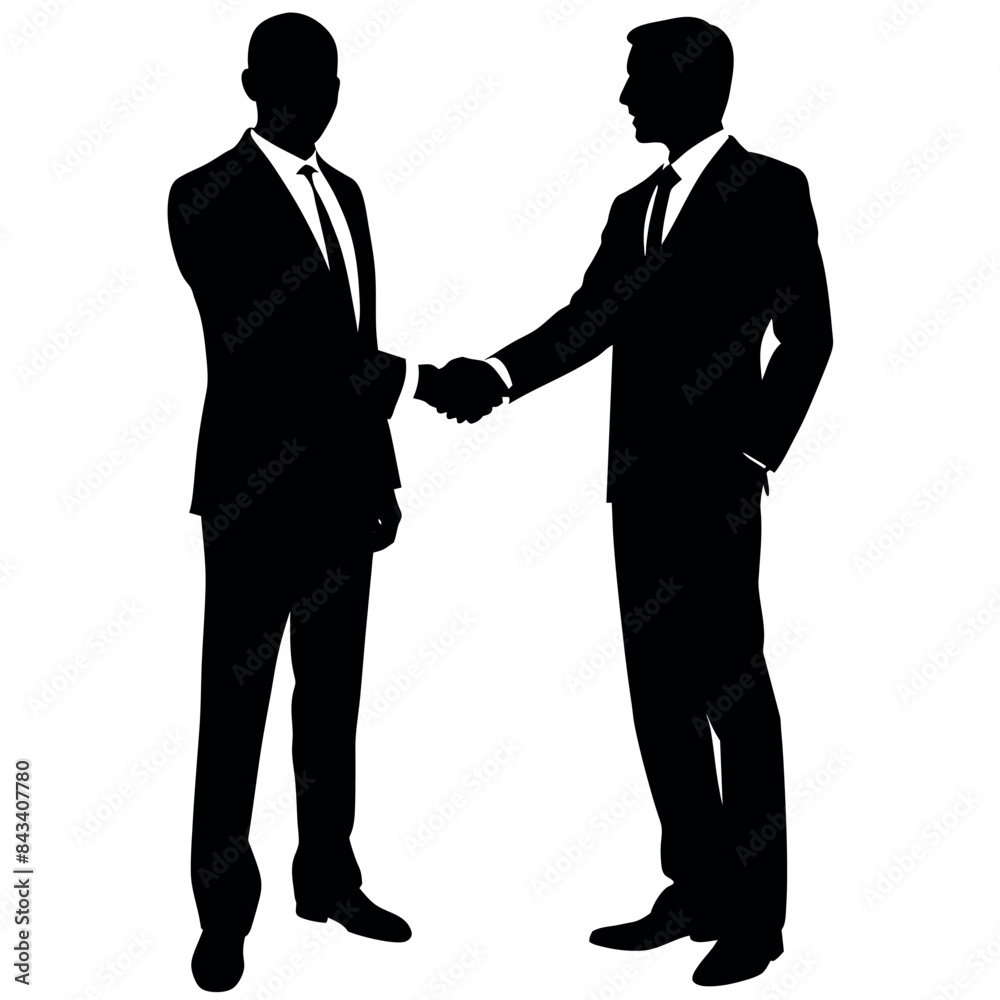 two business people handshake each other vector silhouette isolated white background two business people handshake each other vector silhouette isolated white background