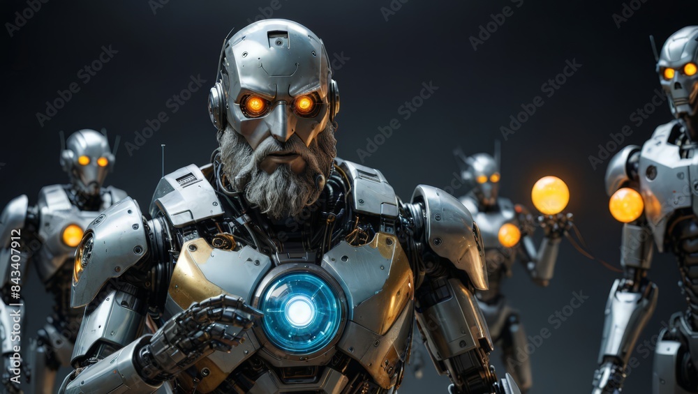 Cyberpunk Robot with Glowing Eyes and Beard Cyberpunk Robot with Glowing Eyes and Beard