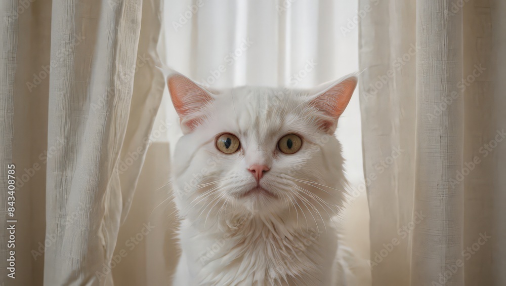 White Cat Looking Through Curtains White Cat Looking Through Curtains