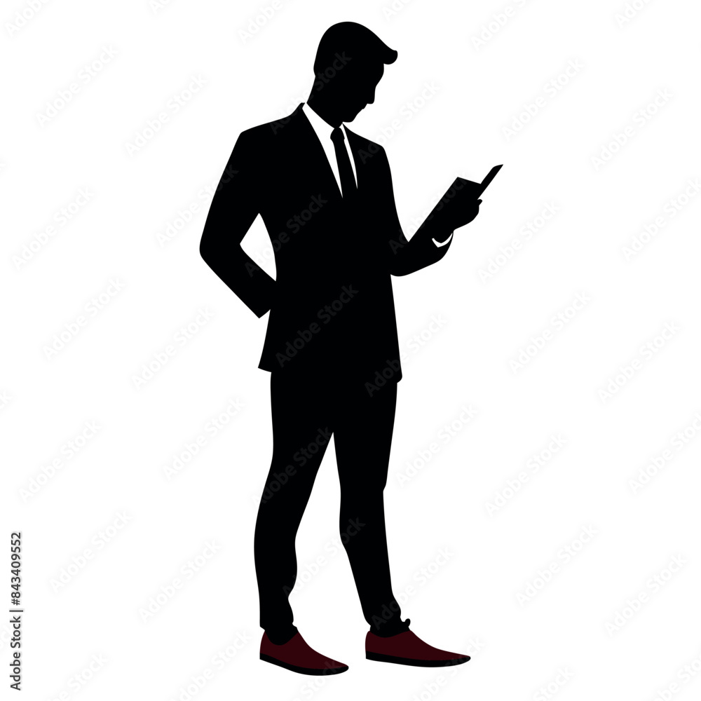 A business man walking and reading book vector silhouette isolated white background A business man walking and reading book vector silhouette isolated white background