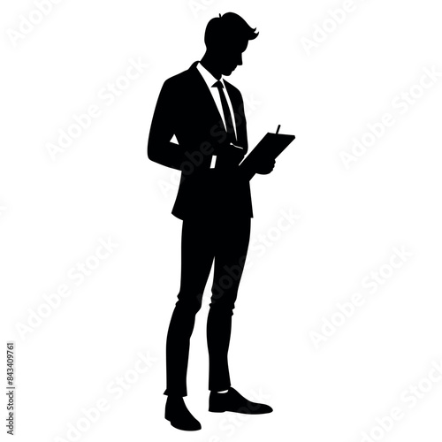 A business man walking and reading book vector silhouette isolated white background