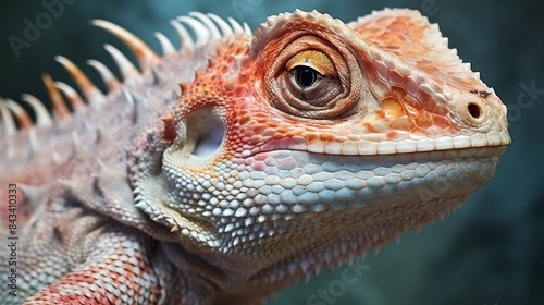 Close-up of a vibrant lizard with intricate scales and striking details, capturing the beauty of reptilian wildlife in a natural setting. © GenBy