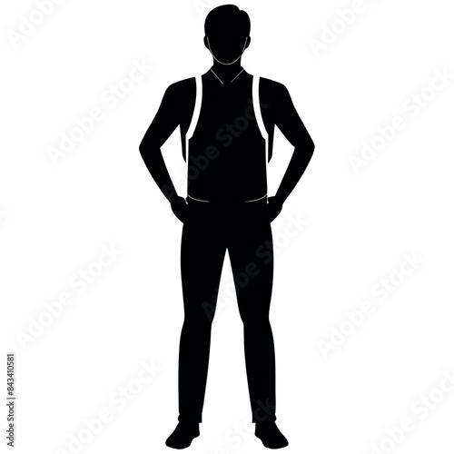 A man with a backpack keeps his hands on the waist vector silhouette © Dream Is Power