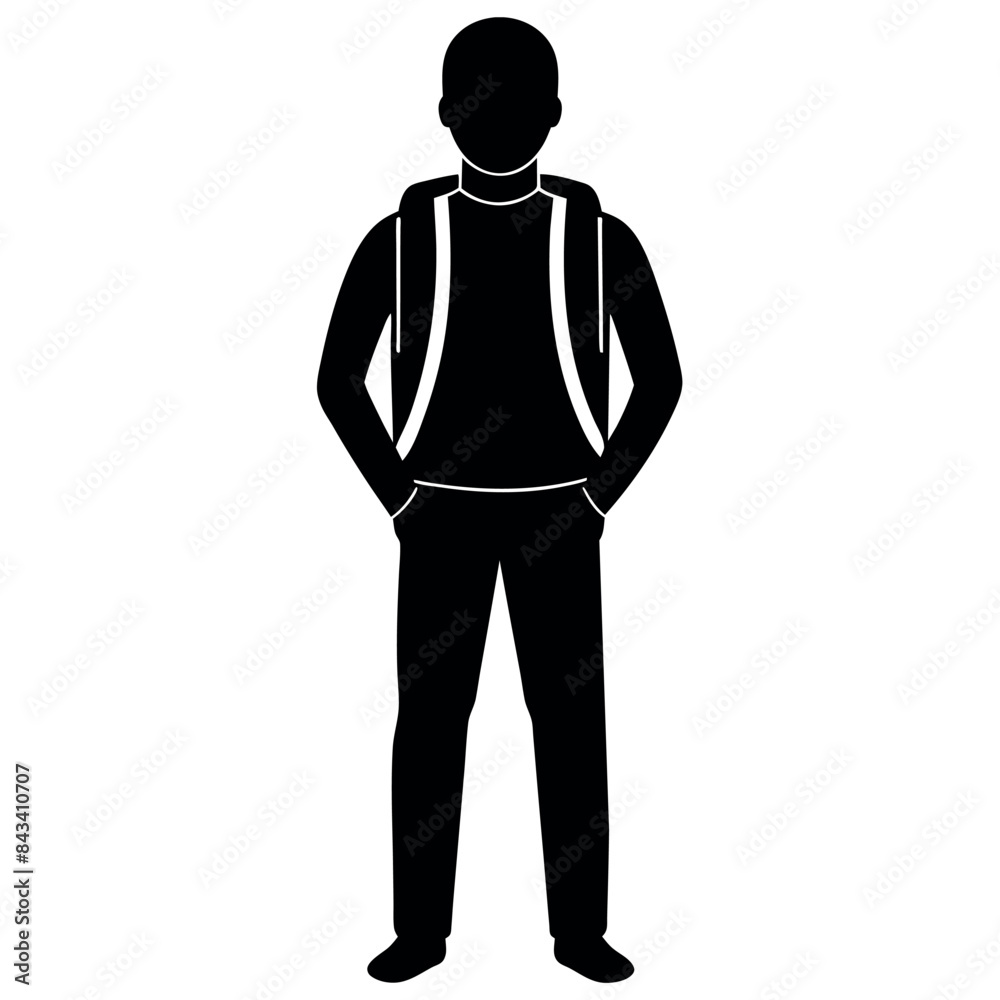 A man with a backpack keeps his hands on the waist vector silhouette A man with a backpack keeps his hands on the waist vector silhouette