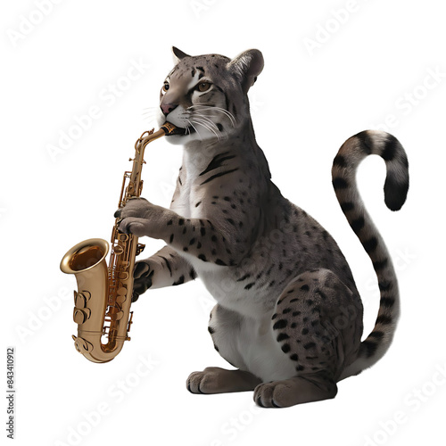 Cute cat playing saxophone photo