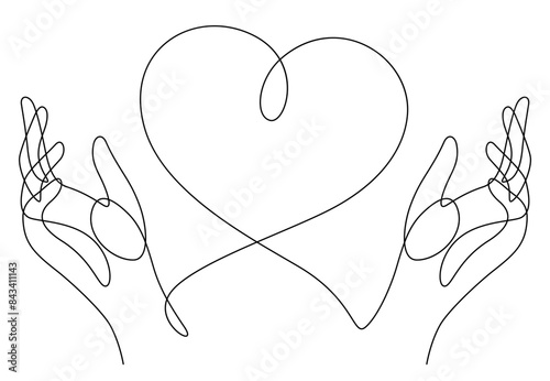 love caring two hands and heart shape one line