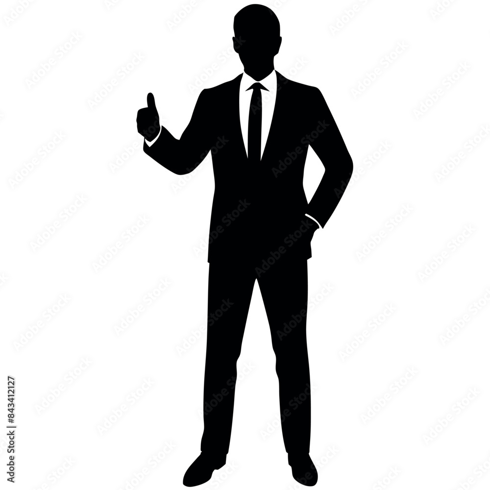 business man standing with shoes and showing Thumbs up vector silhouette business man standing with shoes and showing Thumbs up vector silhouette
