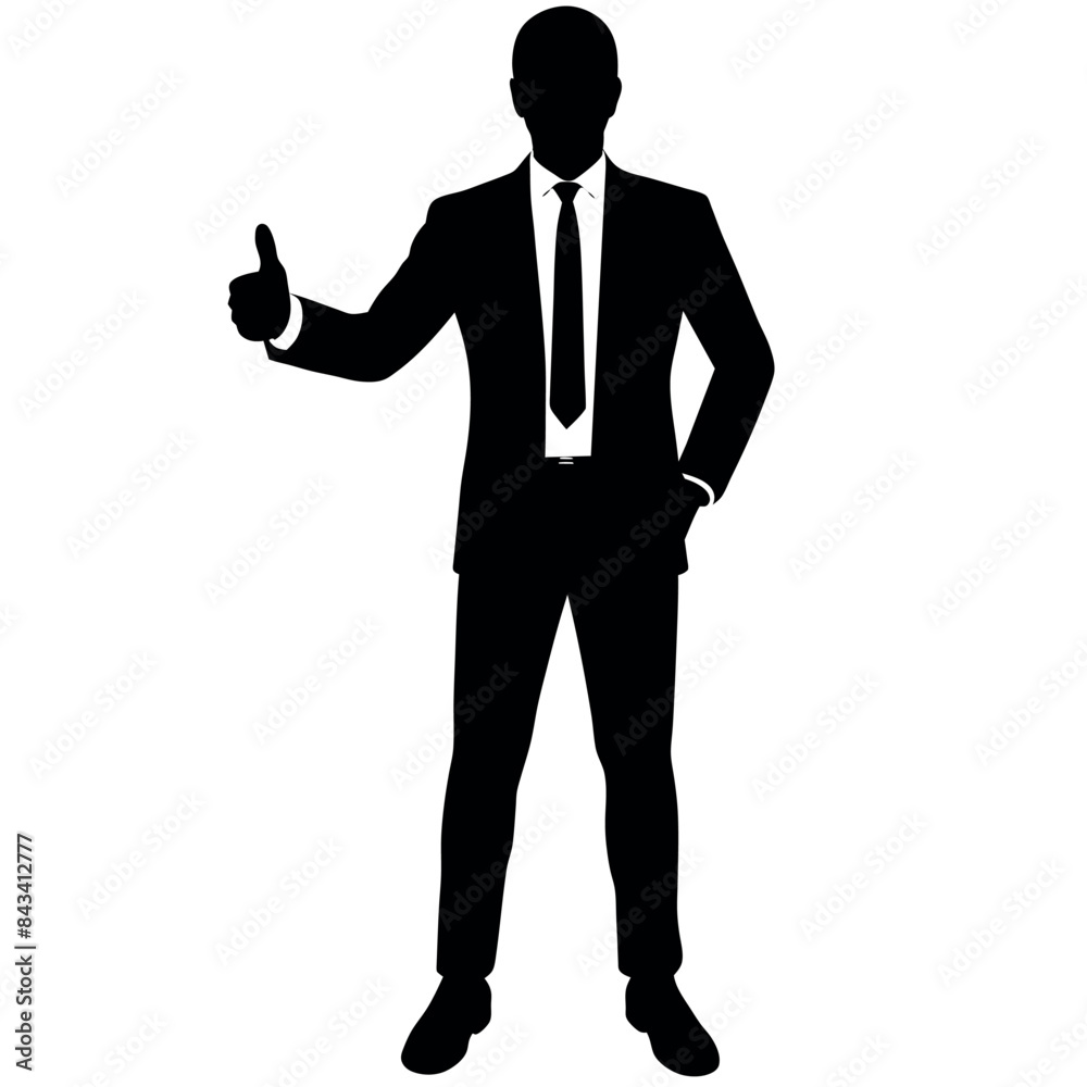 business man standing with shoes and showing Thumbs up vector silhouette business man standing with shoes and showing Thumbs up vector silhouette
