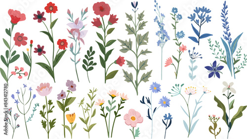 Wallpaper Mural Beautiful romantic flower collection with leaves. Watercolor summer wild field flowers. Idea for wedding, fabrics, card, poster, invitation, decoration, paper design. Torontodigital.ca