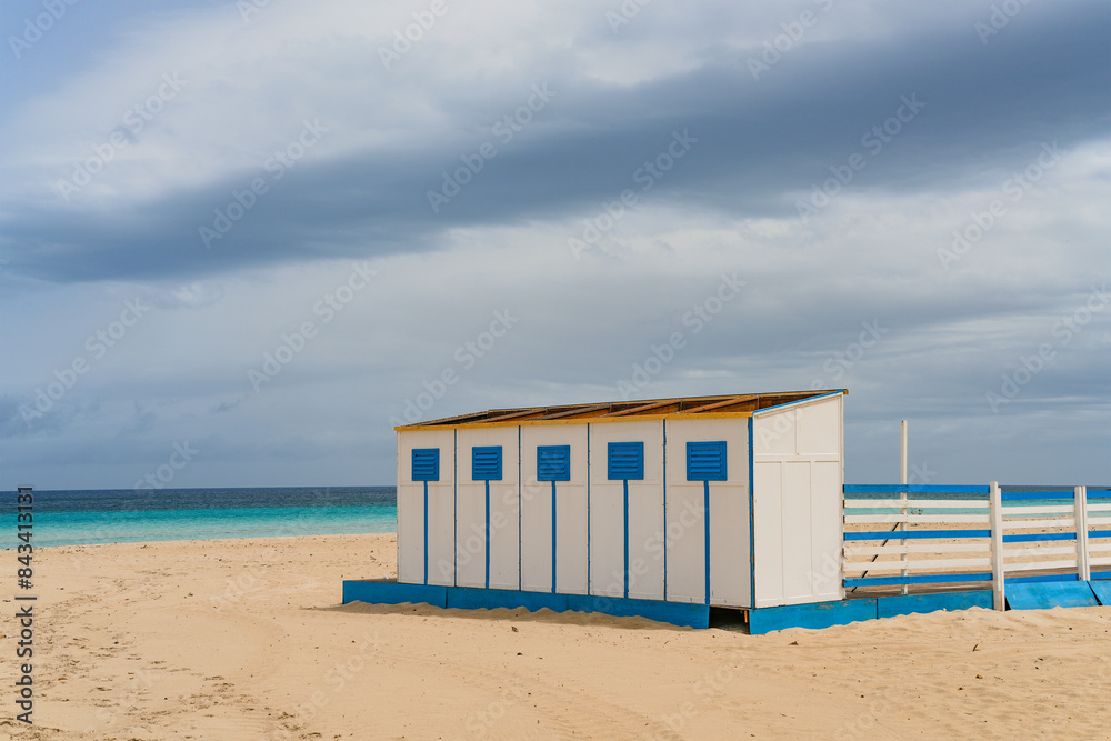 Locker rooms on San Vito lo Capo beach in Sicily, Italy, Europe Locker rooms on San Vito lo Capo beach in Sicily, Italy, Europe