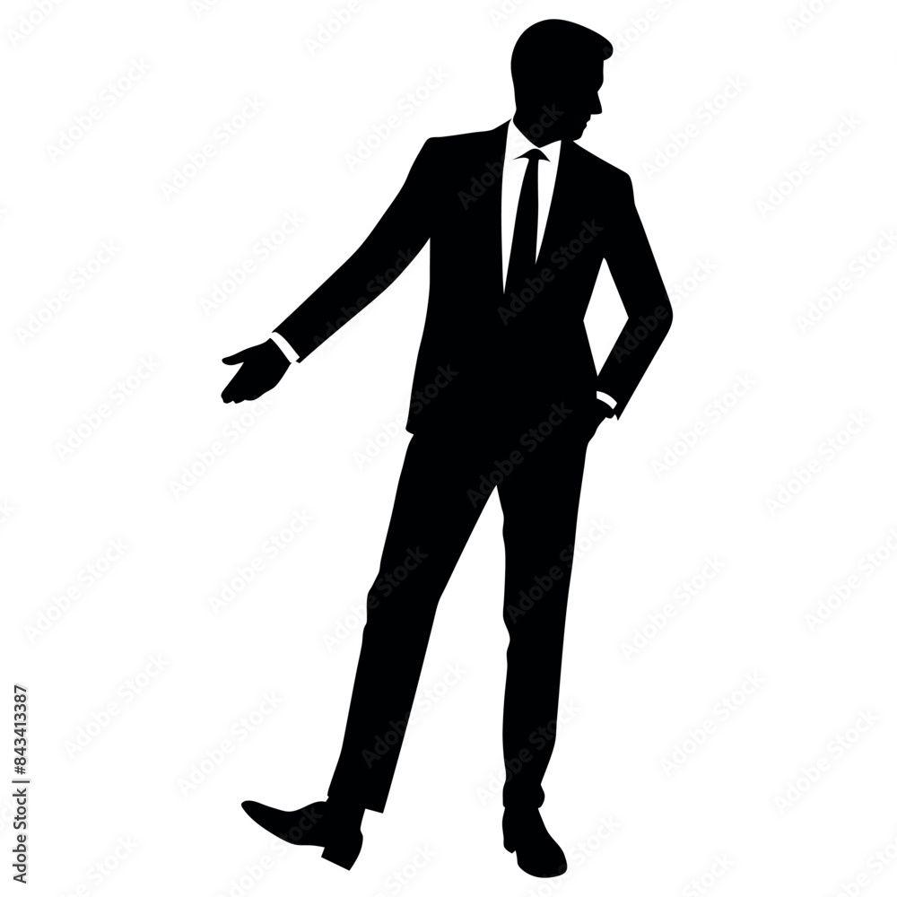 business man, standing with shoes, Hand shaking pose. Vector silhouette business man, standing with shoes, Hand shaking pose. Vector silhouette