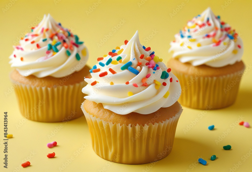 Cupcakes with white frosting and colorful sprinkle Cupcakes with white frosting and colorful sprinkle