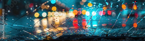 Fragmented Windshield With Vibrant City Light