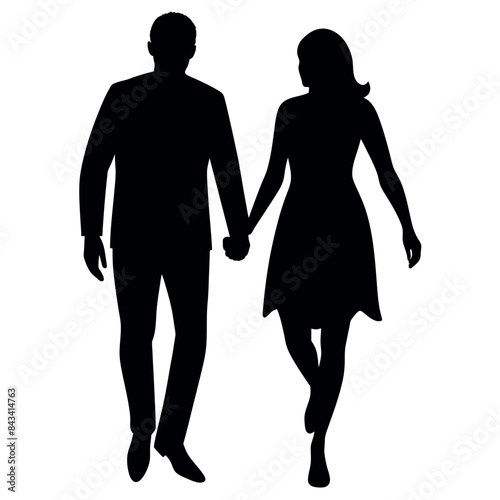 Couples man and woman are walking with holding hands each other vector silhouette