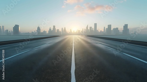 empty asphalt road with city skyline