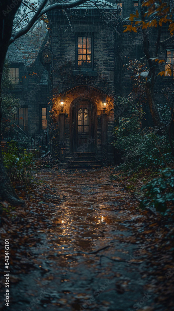 mansion sunset in the forest mansion sunset in the forest