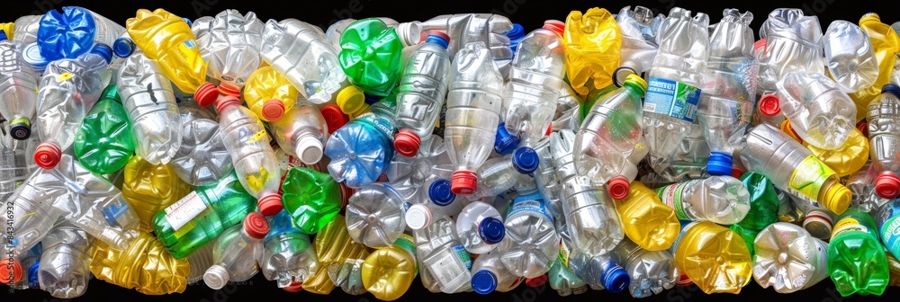 Obraz premium A close-up shot of a variety of plastic bottles, showcasing their different colors and shapes