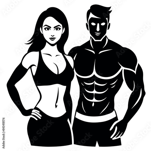 fitness gym couple man and woman close to each other vector silhouette