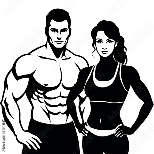 fitness gym couple man and woman close to each other vector silhouette
