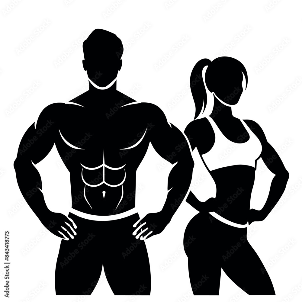 Fototapeta premium fitness gym couple man and woman close to each other vector silhouette