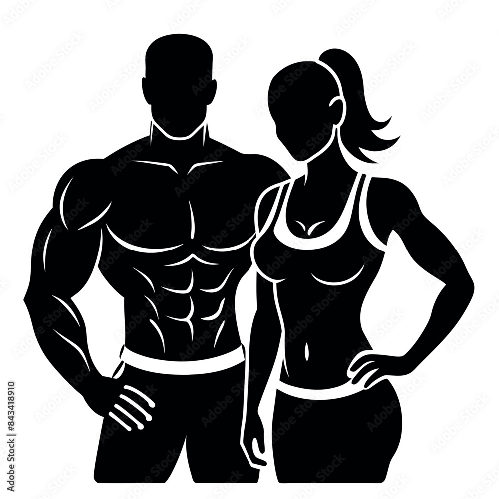 Fototapeta premium fitness gym couple man and woman close to each other vector silhouette