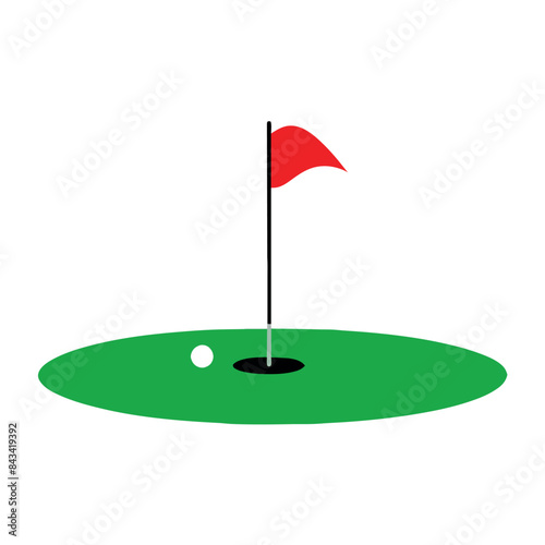 golf green field with a flying golf flag silhouette on a white background