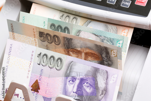 Slovak koruna in the counting machine photo