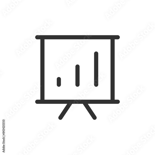 Presentation board with charts, linear icon. Line with editable stroke