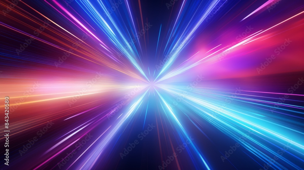 Dynamic and vibrant abstract background with colorful light trails radiating from the center, representing speed and movement in a futuristic scene. Dynamic and vibrant abstract background with colorful light trails radiating from the center, representing speed and movement in a futuristic scene.